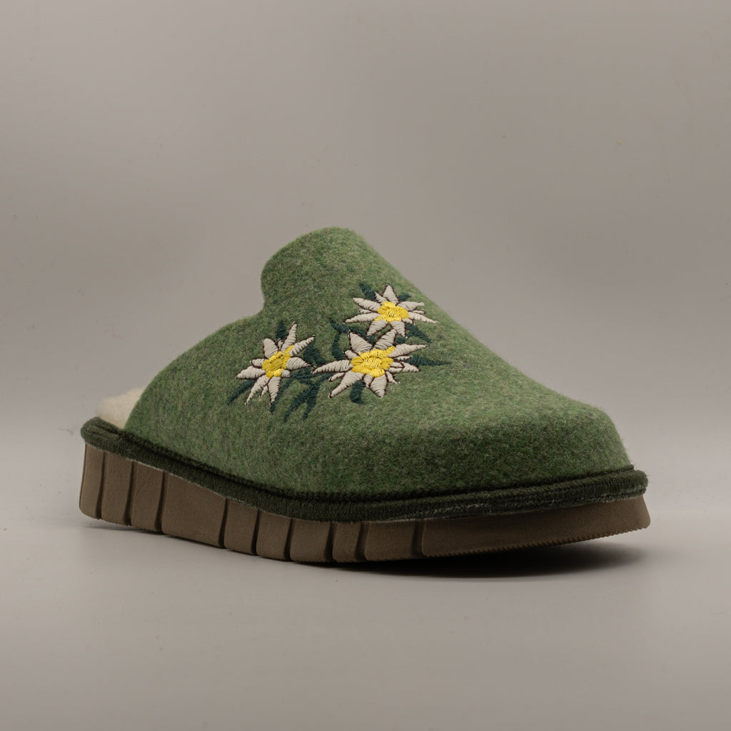 Le Tirolesi 1010 – Ciabatte donna in lana cotta con pelo - verde mela - scarpe di qualità venduta a Milano da Pli-Pla