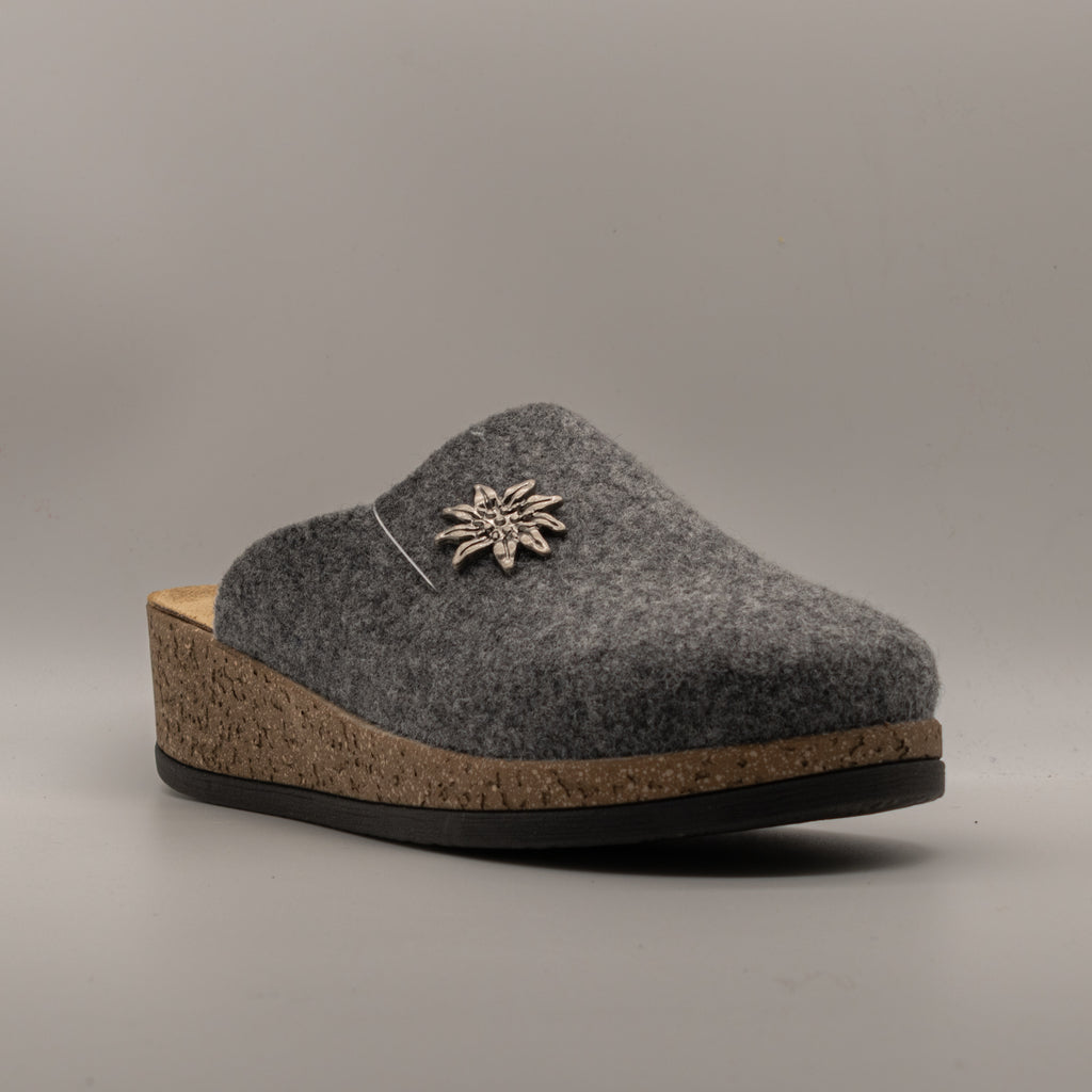 Le Tirolesi 303 – Pantofole donna in lana cotta con zeppa alta 5 cm - grigio fumo