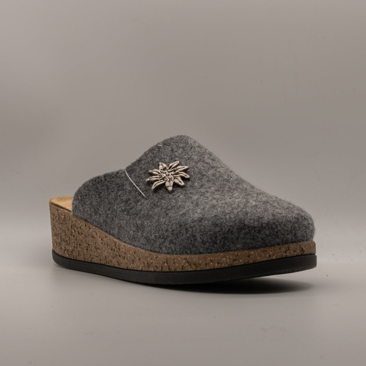 Le Tirolesi 303 – Pantofole donna in lana cotta con zeppa alta 5 cm - grigio fumo
