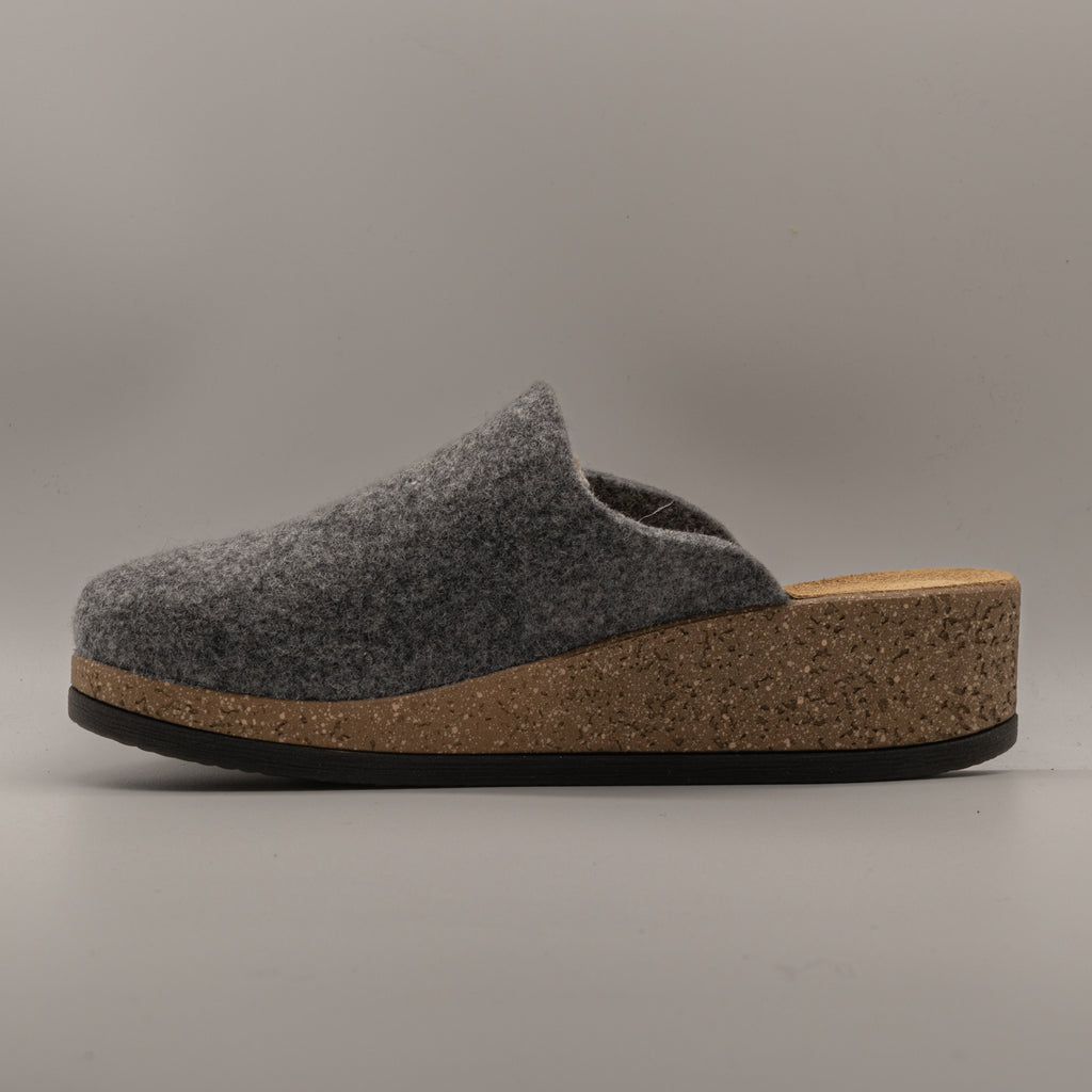 Le Tirolesi 303 – Pantofole donna in lana cotta con zeppa alta 5 cm - grigio fumo