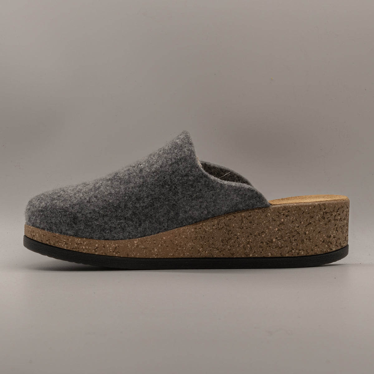 Le Tirolesi 303 – Pantofole donna in lana cotta con zeppa alta 5 cm - grigio fumo
