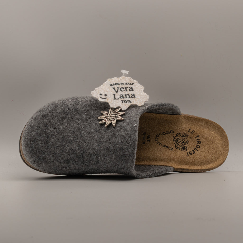Le Tirolesi 303 – Pantofole donna in lana cotta con zeppa alta 5 cm - grigio fumo