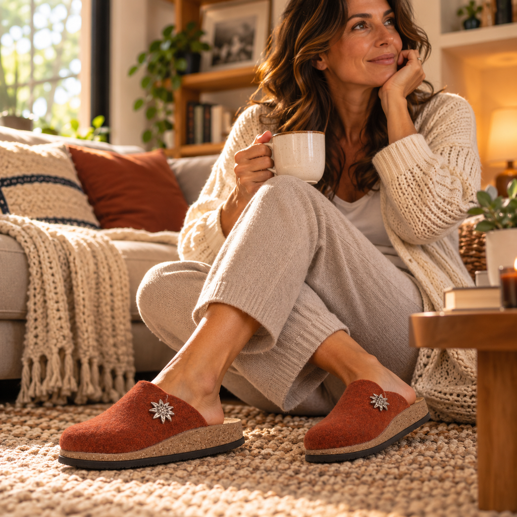 Le Tirolesi 352 Canazei – Pantofole in lana cotta Made in Italy - arancio corten - scarpe di qualità venduta a Milano da Pli-Pla
