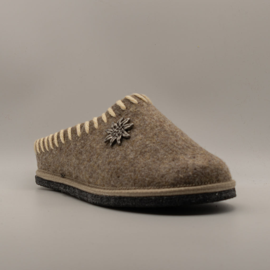 Le Tirolesi 683 – Ciabatte donna in lana cotta con plantare estraibile - grigio taupe - scarpe di qualità venduta a Milano da Pli-Pla