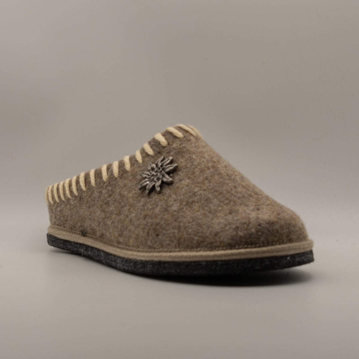 Le Tirolesi 683 – Ciabatte donna in lana cotta con plantare estraibile - grigio taupe - scarpe di qualità venduta a Milano da Pli-Pla
