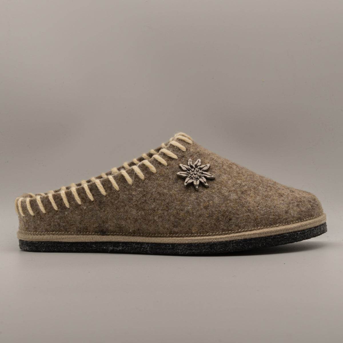 Le Tirolesi 683 – Ciabatte donna in lana cotta con plantare estraibile - grigio taupe - scarpe di qualità venduta a Milano da Pli-Pla