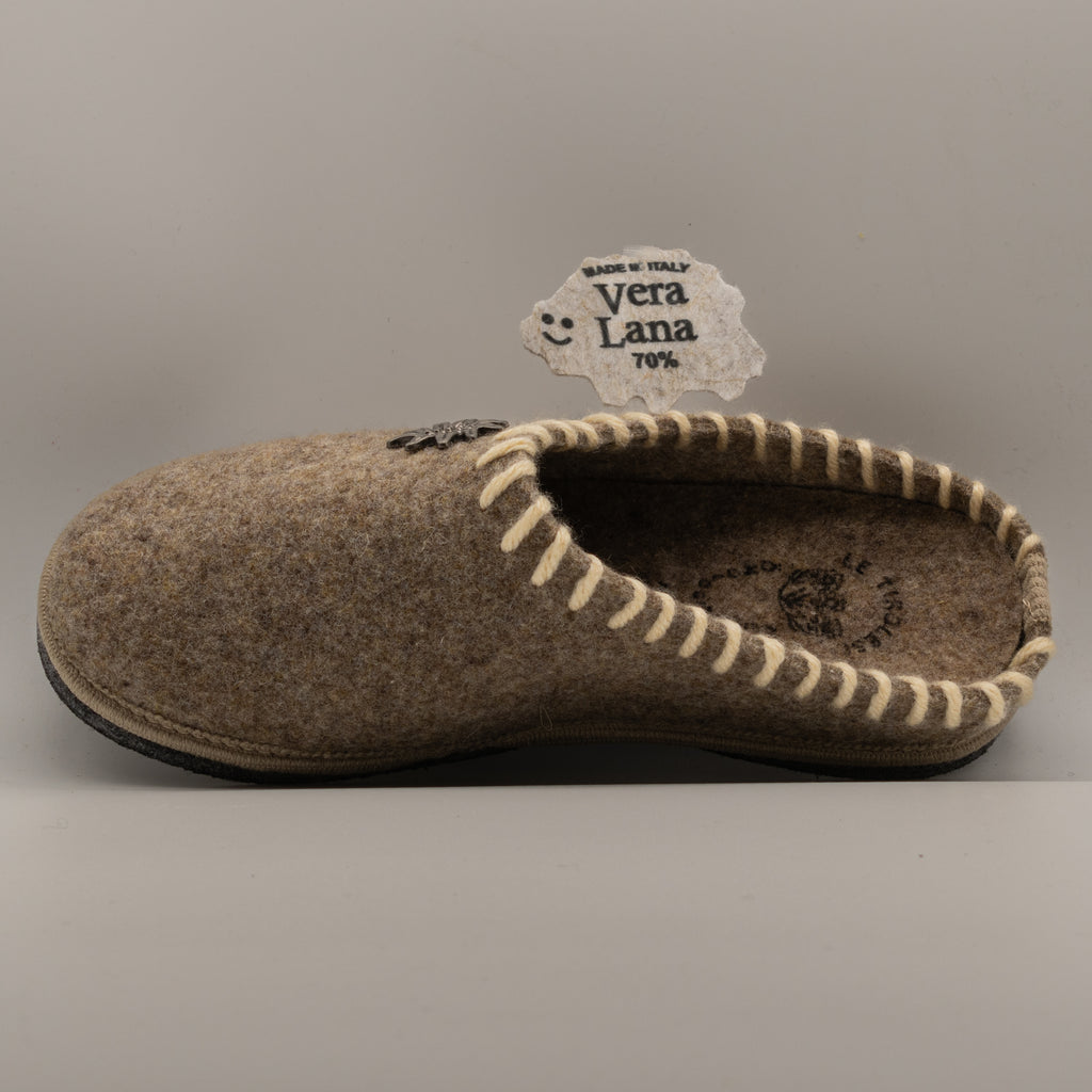 Le Tirolesi 683 – Ciabatte donna in lana cotta con plantare estraibile - grigio taupe - scarpe di qualità venduta a Milano da Pli-Pla