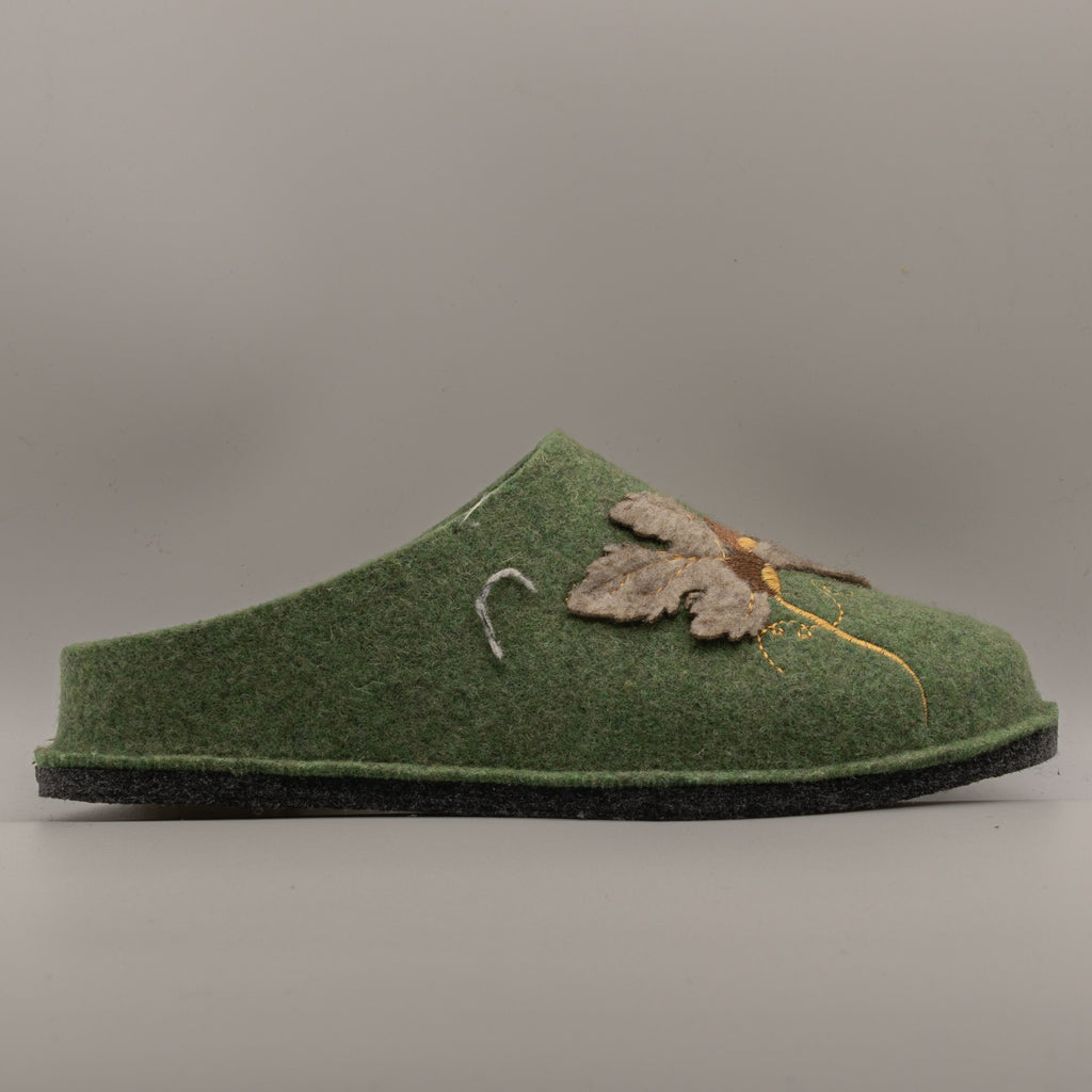 Le Tirolesi 764 – Pantofole donna in lana con ricamo autunnale - verde - scarpe di qualità venduta a Milano da Pli-Pla