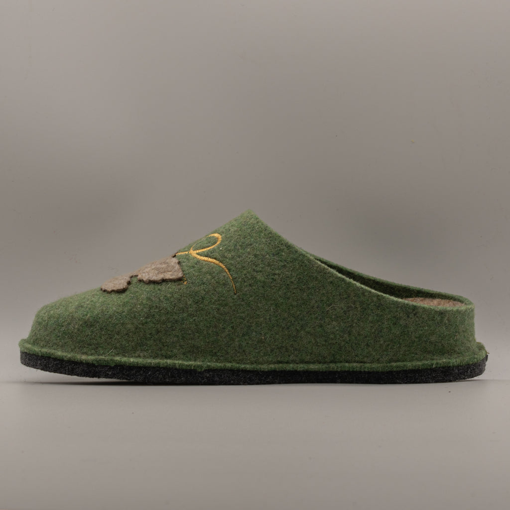 Le Tirolesi 764 – Pantofole donna in lana con ricamo autunnale - verde - scarpe di qualità venduta a Milano da Pli-Pla