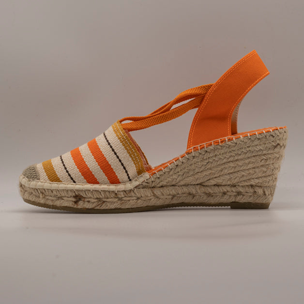 Maison de l’Espadrille 603-7 – campesine con zeppa 5 corde a righe - arancio - scarpe di qualità venduta a Milano da Pli-Pla