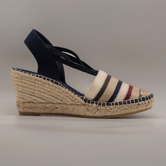 Maison de l’Espadrille 603-7 – campesine con zeppa 5 corde a righe - blu - scarpe di qualità venduta a Milano da Pli-Pla