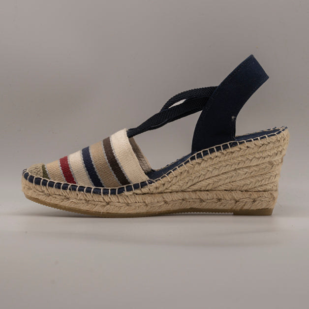 Maison de l’Espadrille 603-7 – campesine con zeppa 5 corde a righe - blu - scarpe di qualità venduta a Milano da Pli-Pla