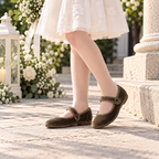 Batilas 17351 – Girls' Velvet Mary Jane Flats with Strap - Taupe