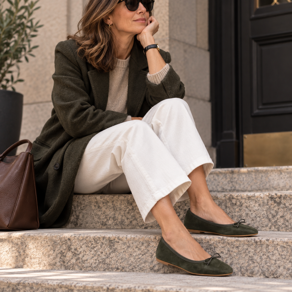 Moska Loska Pli-Pla - Ballerine Made in Italy in Pelle Camoscio Verde Selvatico - scarpe di qualità venduta a Milano da Pli-Pla