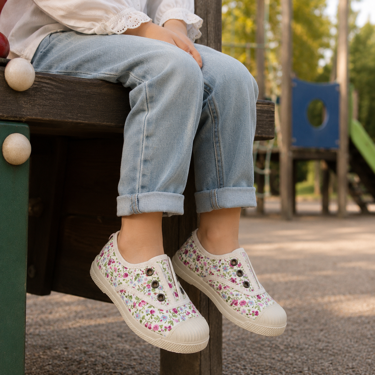Natural World Leria 471 – sneaker bambino in cotone organico leggere e traspiranti - bianco a fiori - scarpe di qualità venduta a Milano da Pli-Pla