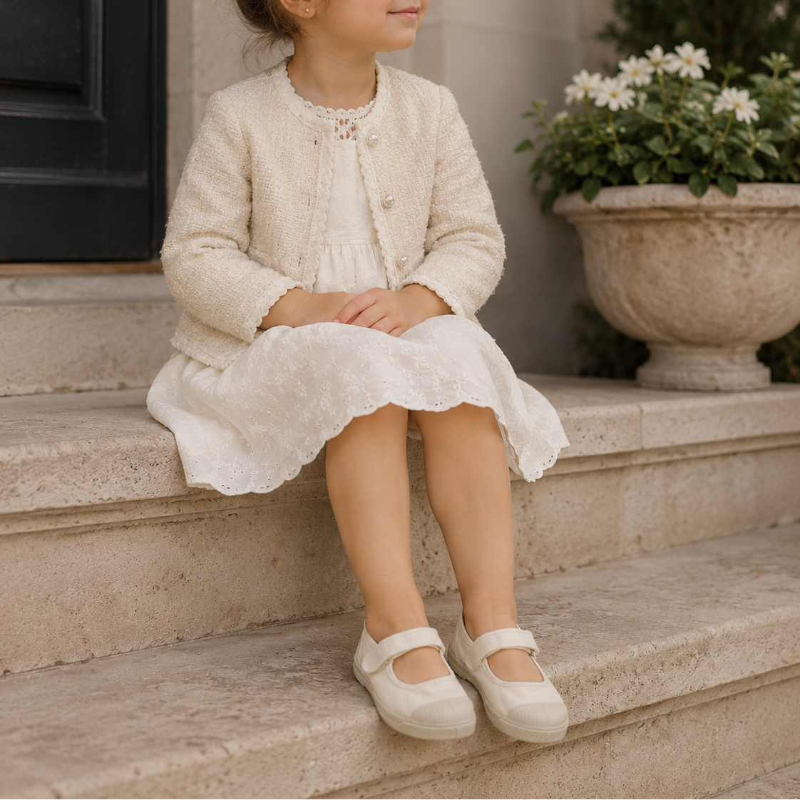 Natural World Old Cebosa 476E – sneaker bambina stile Mary Jane in cotone organico - bianco - scarpe di qualità venduta a Milano da Pli-Pla