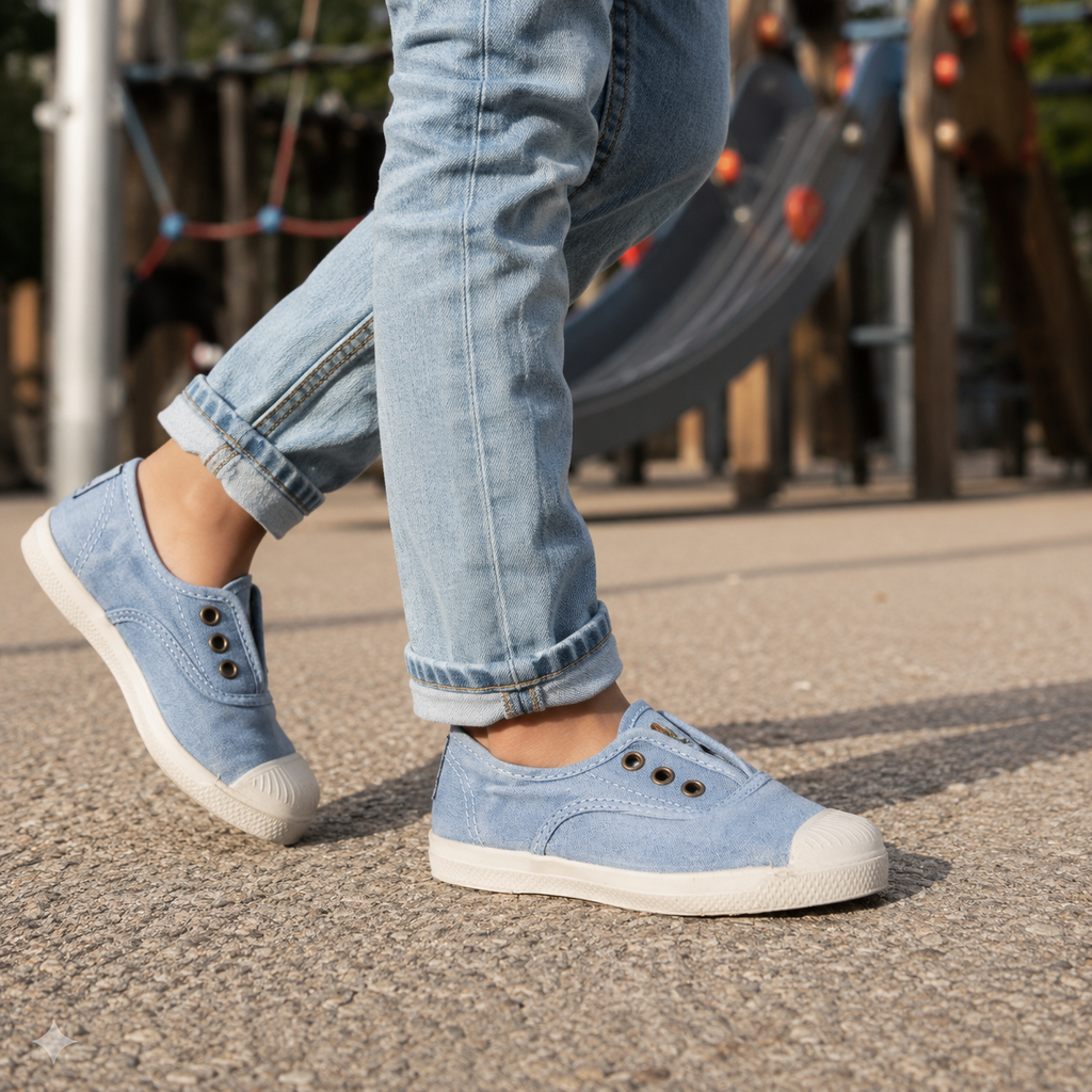 Natural World Old Grape 470E – sneaker bambino in cotone organico leggere e traspiranti - azzurro - scarpe di qualità venduta a Milano da Pli-Pla