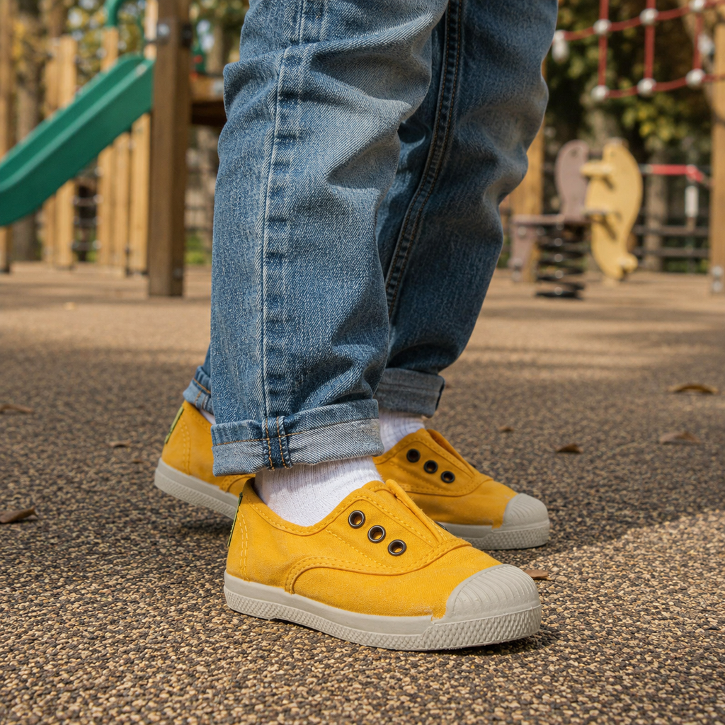 Natural World Old Grape 470E – sneaker bambino in cotone organico leggere e traspiranti - giallo golden - scarpe di qualità venduta a Milano da Pli-Pla