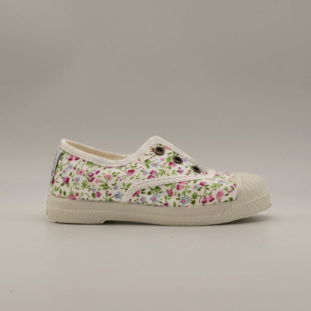 Natural World Leria 471 – sneaker bambino in cotone organico leggere e traspiranti - bianco a fiori - scarpe di qualità venduta a Milano da Pli-Pla