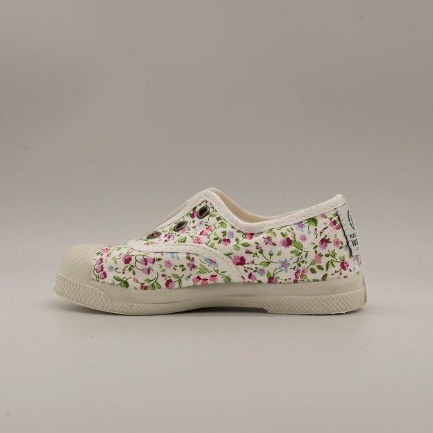 Natural World Leria 471 – sneaker bambino in cotone organico leggere e traspiranti - bianco a fiori - scarpe di qualità venduta a Milano da Pli-Pla
