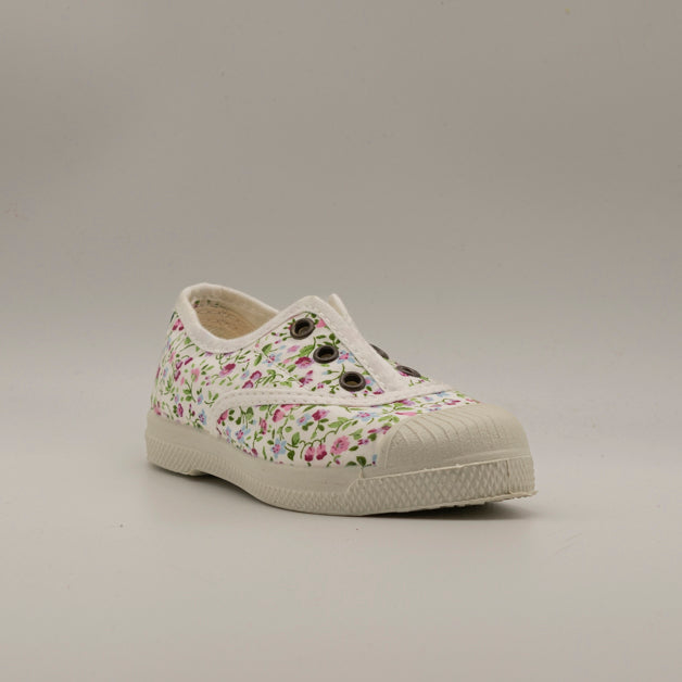 Natural World Leria 471 – sneaker bambino in cotone organico leggere e traspiranti - bianco a fiori - scarpe di qualità venduta a Milano da Pli-Pla