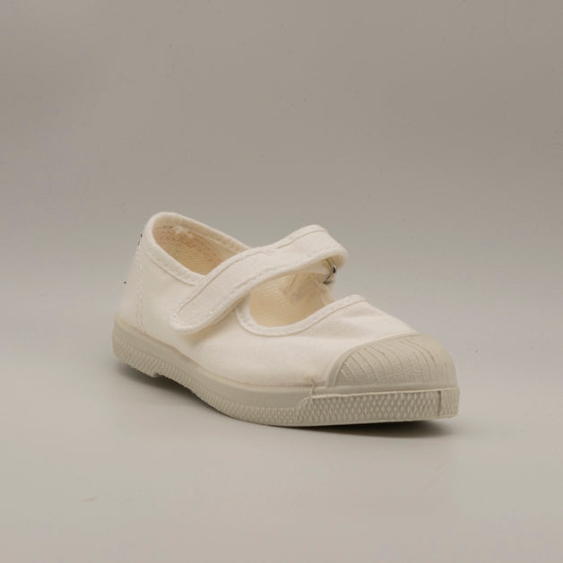 Natural World Old Cebosa 476E – sneaker bambina stile Mary Jane in cotone organico - bianco - scarpe di qualità venduta a Milano da Pli-Pla