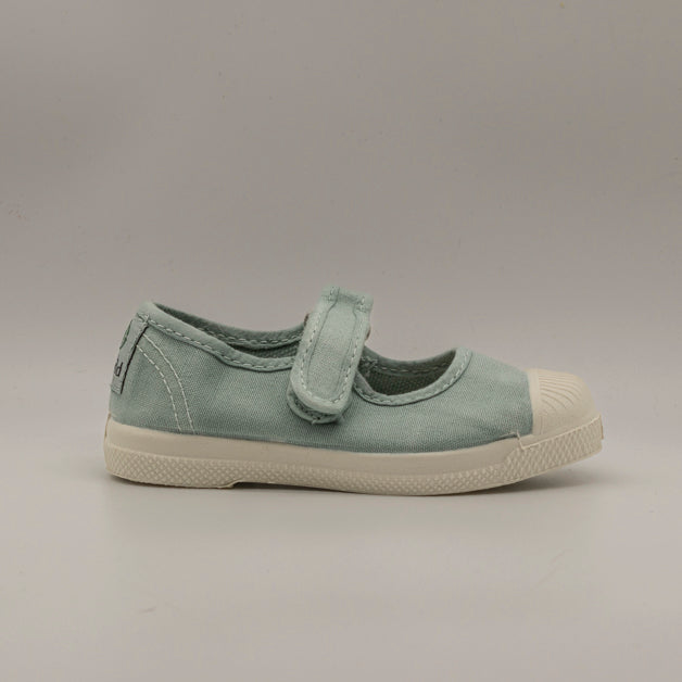 Natural World Old Cebosa 476E – sneaker bambina stile Mary Jane in cotone organico - verde aqua - scarpe di qualità venduta a Milano da Pli-Pla