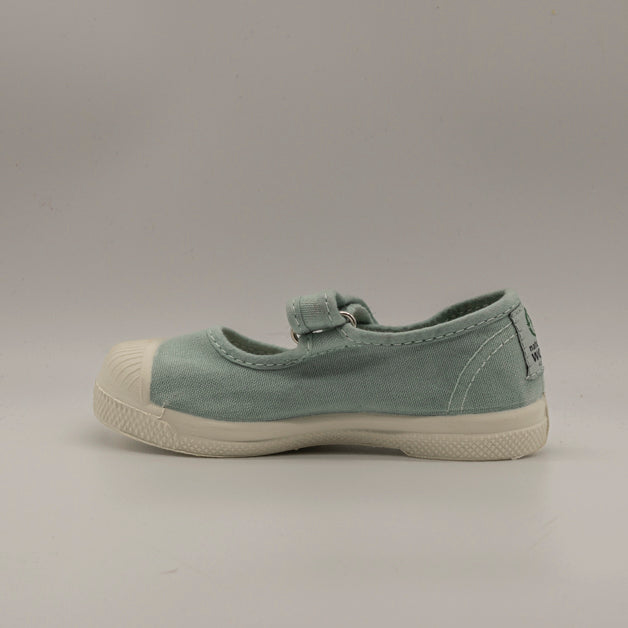 Natural World Old Cebosa 476E – sneaker bambina stile Mary Jane in cotone organico - verde aqua - scarpe di qualità venduta a Milano da Pli-Pla