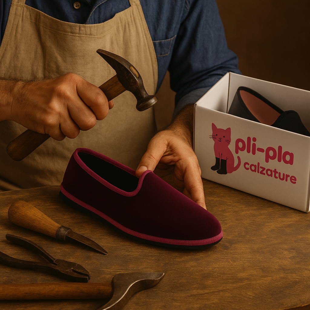 Production artisanale de chaussures Friulane Made in Italy pour la collection Pli-Pla