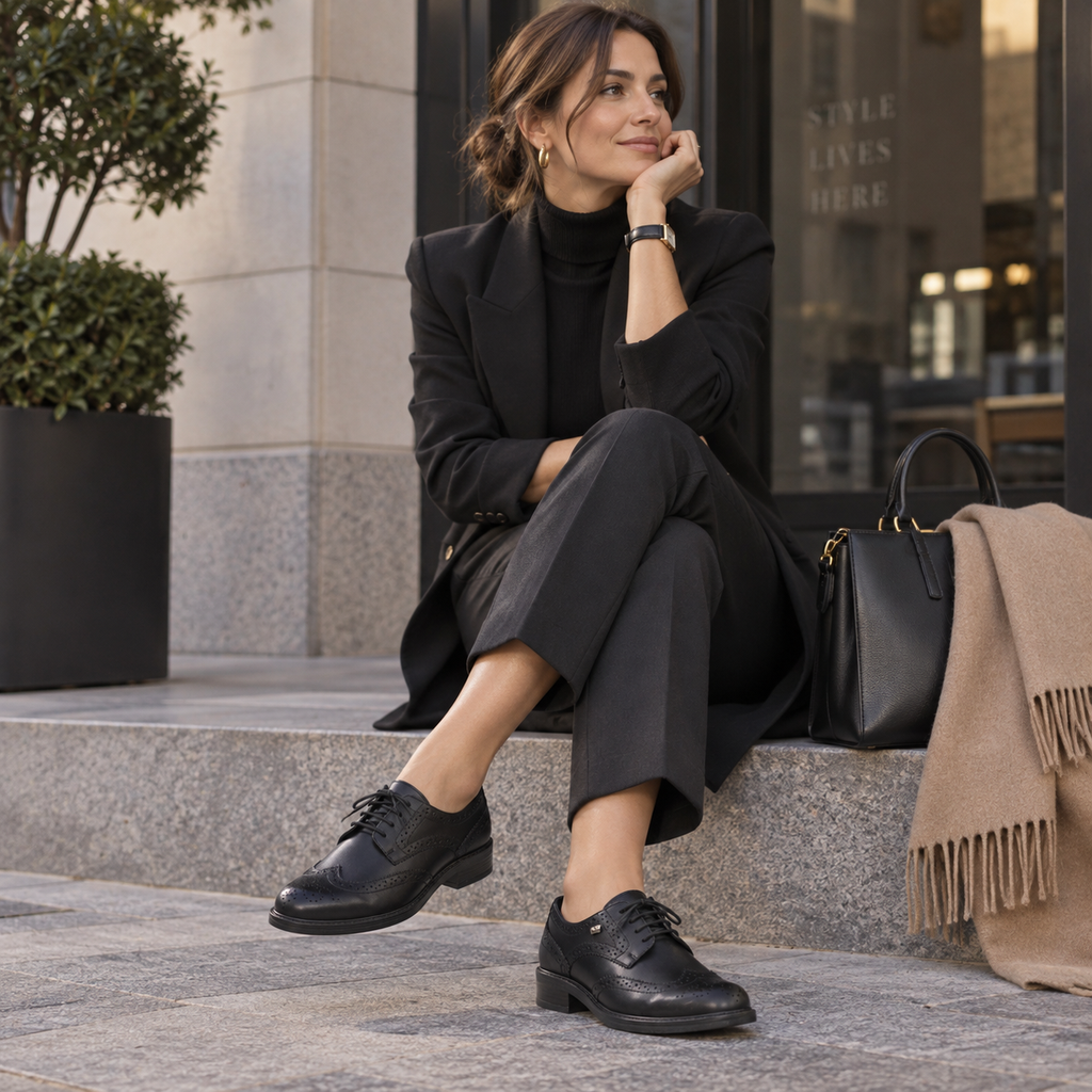 Valleverde 17101 – Francesine donna in pelle con lavorazione brogue - nero - scarpe di qualità venduta a Milano da Pli-Pla