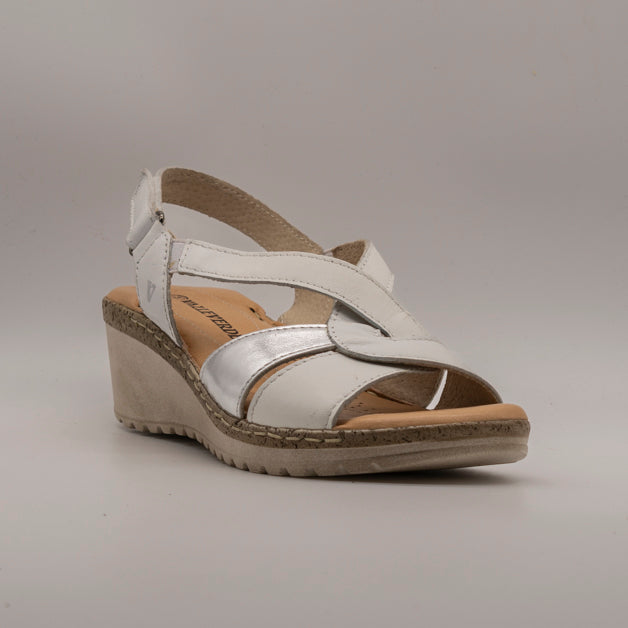 Valleverde 16083 – sandalo in pelle con zeppa e velcro comfort - bianco - scarpe di qualità venduta a Milano da Pli-Pla
