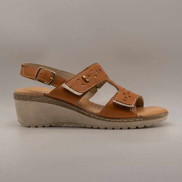 Valleverde 16084 – sandalo in pelle con zeppa e doppia regolazione comfort - brandy - scarpe di qualità venduta a Milano da Pli-Pla