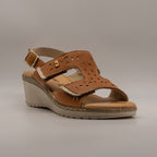 Valleverde 16084 – sandalo in pelle con zeppa e doppia regolazione comfort - brandy - scarpe di qualità venduta a Milano da Pli-Pla