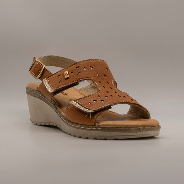 Valleverde 16084 – sandalo in pelle con zeppa e doppia regolazione comfort - brandy - scarpe di qualità venduta a Milano da Pli-Pla