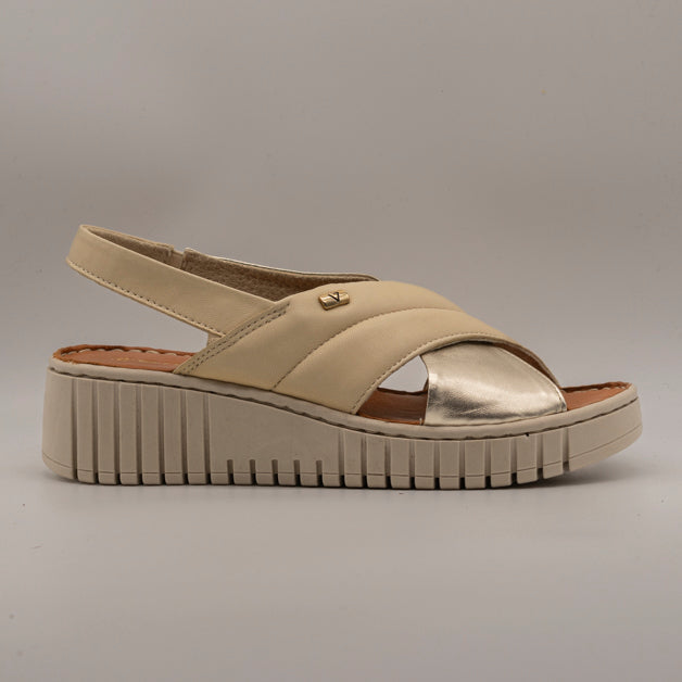 Valleverde 16201 – sandalo in pelle con fasce incrociate e zeppa comfort - beige sand - scarpe di qualità venduta a Milano da Pli-Pla