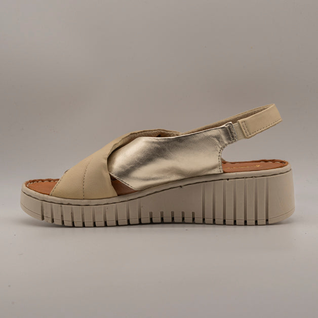 Valleverde 16201 – sandalo in pelle con fasce incrociate e zeppa comfort - beige sand - scarpe di qualità venduta a Milano da Pli-Pla