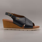 Valleverde 16253 – sandalo in pelle con fasce incrociate e zeppa comfort - blu navy - scarpe di qualità venduta a Milano da Pli-Pla