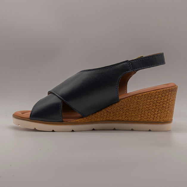 Valleverde 16253 – sandalo in pelle con fasce incrociate e zeppa comfort - blu navy - scarpe di qualità venduta a Milano da Pli-Pla