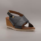 Valleverde 16253 – sandalo in pelle con fasce incrociate e zeppa comfort - blu navy - scarpe di qualità venduta a Milano da Pli-Pla