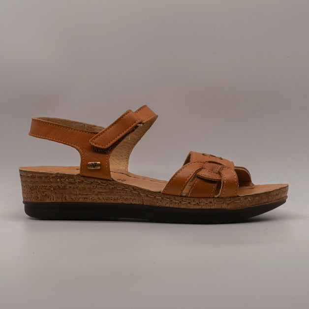 Valleverde 16261 – sandalo in pelle con zeppa comfort e velcro regolabile - cuoio - scarpe di qualità venduta a Milano da Pli-Pla