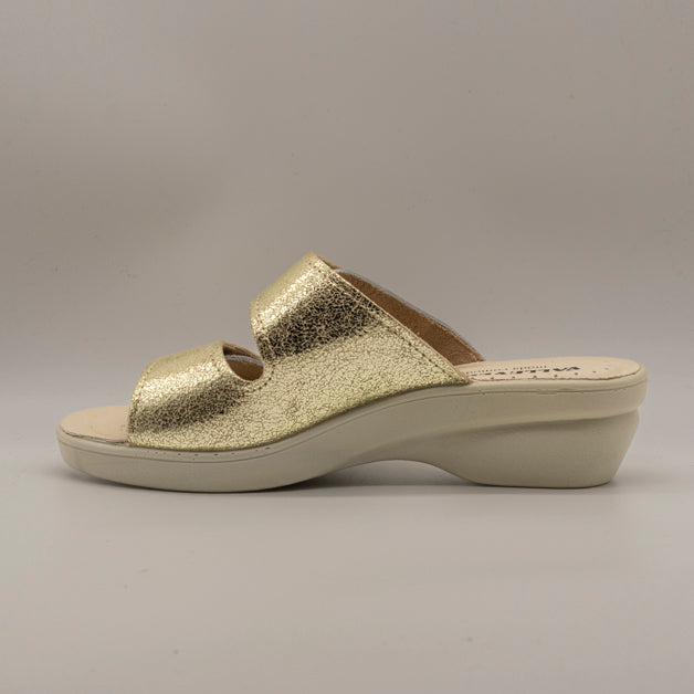 Valleverde 25312 – ciabatta a due fasce con sottopiede in pelle - beige - scarpe di qualità venduta a Milano da Pli-Pla