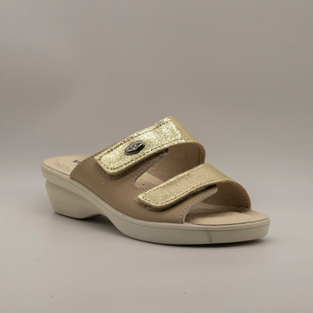 Valleverde 25312 – ciabatta a due fasce con sottopiede in pelle - beige - scarpe di qualità venduta a Milano da Pli-Pla