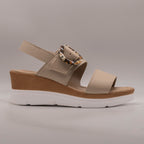 Valleverde 32340 – Sandalo donna in pelle con zeppa comfort e fibbia maxi beige - scarpe di qualità venduta a Milano da Pli-Pla
