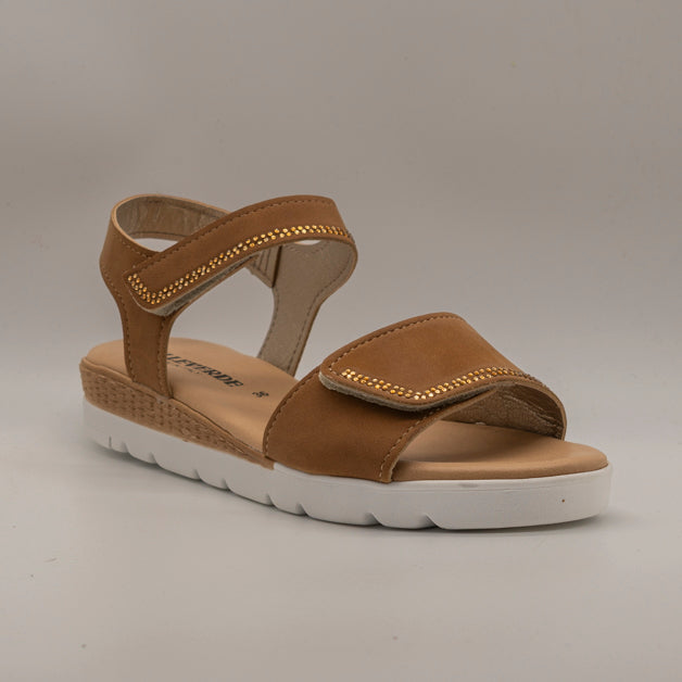 Valleverde 55381A – sandalo con doppio velcro e sottopiede in pelle comfort - cuoio - scarpe di qualità venduta a Milano da Pli-Pla