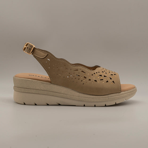 Valleverde 55564 – sandalo donna con zeppa in pelle traforata comfort - cuoio - scarpe di qualità venduta a Milano da Pli-Pla