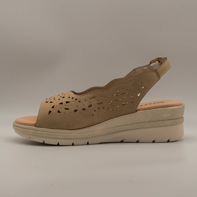 Valleverde 55564 – sandalo donna con zeppa in pelle traforata comfort - cuoio - scarpe di qualità venduta a Milano da Pli-Pla