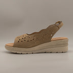 Valleverde 55564 – sandalo donna con zeppa in pelle traforata comfort - cuoio - scarpe di qualità venduta a Milano da Pli-Pla