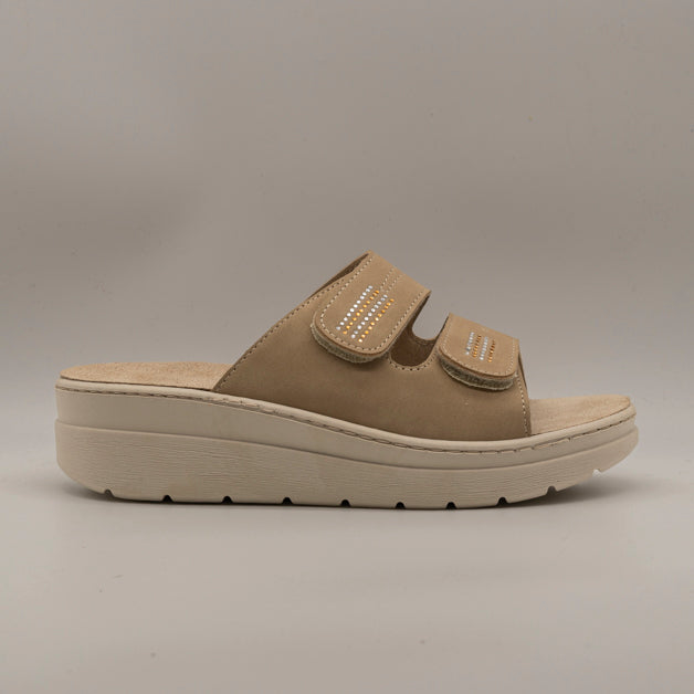 Valleverde 55600 – ciabatta con plantare estraibile e doppio velcro - beige - scarpe di qualità venduta a Milano da Pli-Pla