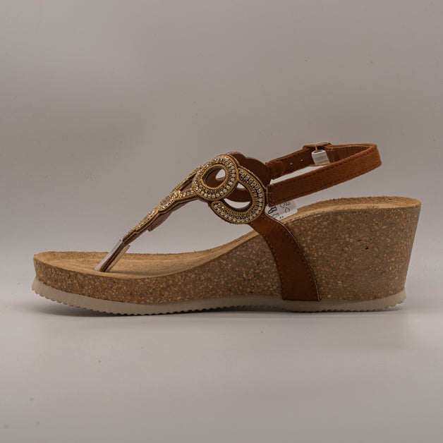 Valleverde 60030 – sandalo infradito in pelle con zeppa in sughero e decorazioni - rame - scarpe di qualità venduta a Milano da Pli-Pla