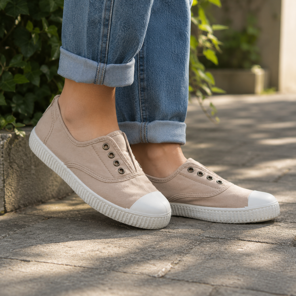Victoria 106623 – Sneakers donna in tela sostenibile con elastico - beige - scarpe di qualità venduta a Milano da Pli-Pla